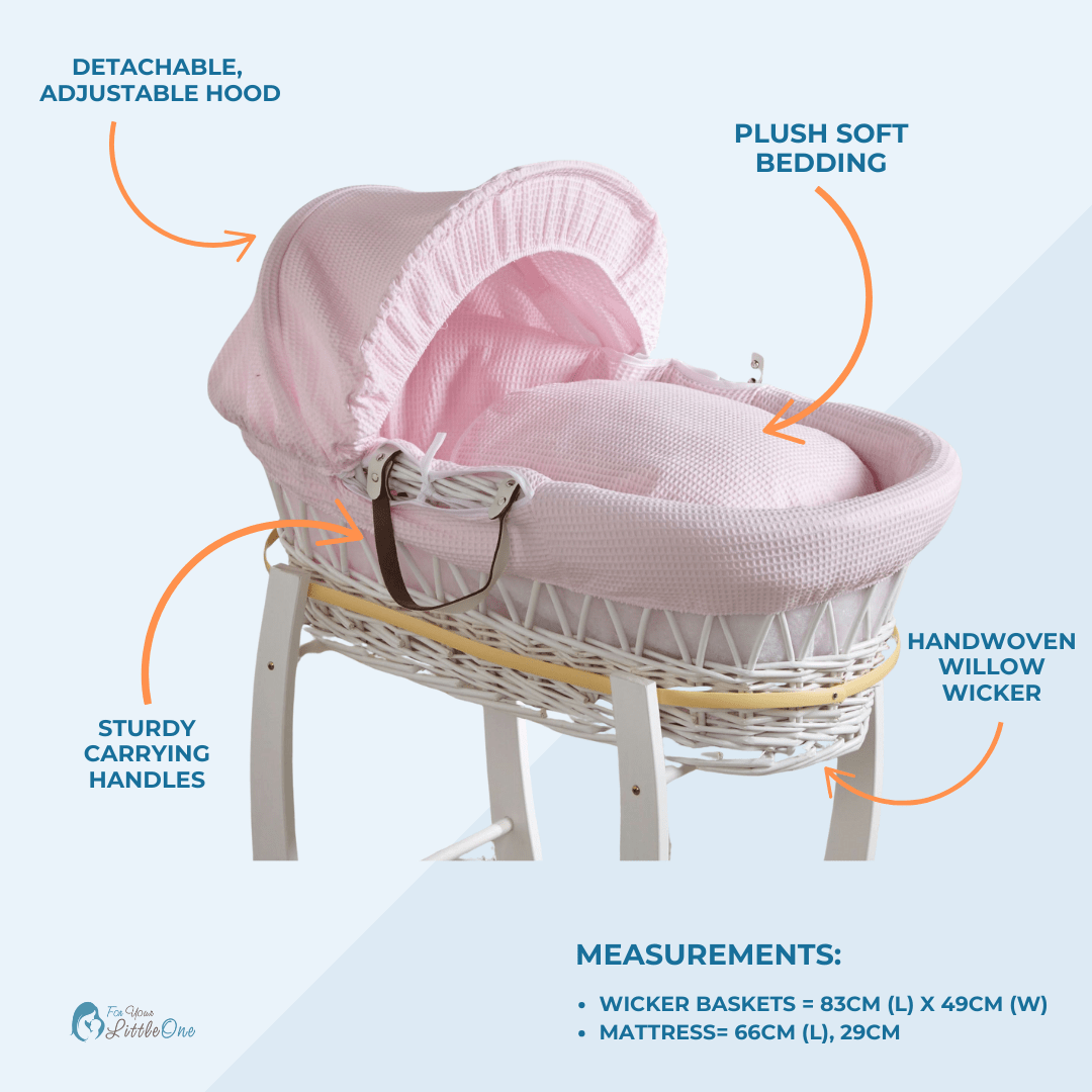 Blue Dimple Grey Wicker Baby Moses Basket With Stand