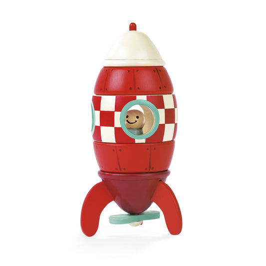 Colorful Magnetic Rocket toy with smiling character, perfect for imaginative play and construction fun. Ideal for kids!