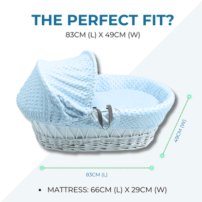 Blue Dimple Grey Wicker Baby Moses Basket With Stand