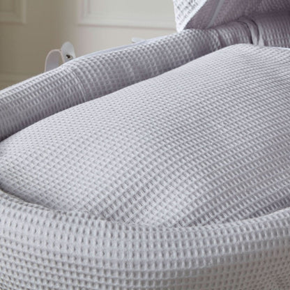 Grey Waffle Grey Wicker Baby Moses Basket With Stand